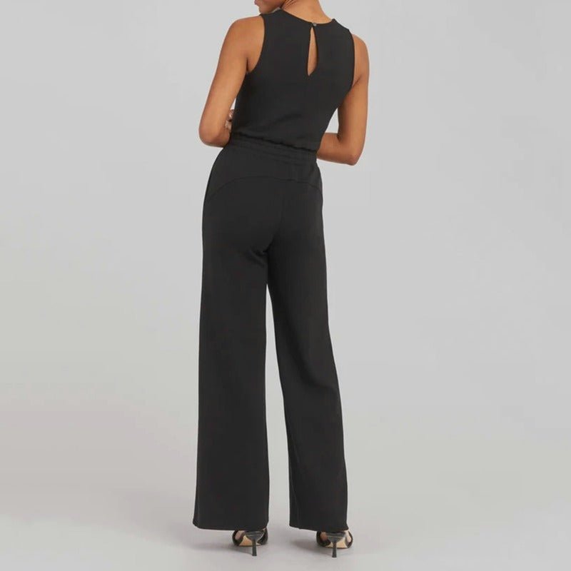 Sleeveless Crew Neck Drawstring Waist Wide Leg Casual Jumpsuit