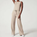 Sleeveless Crew Neck Drawstring Waist Wide Leg Casual Jumpsuit