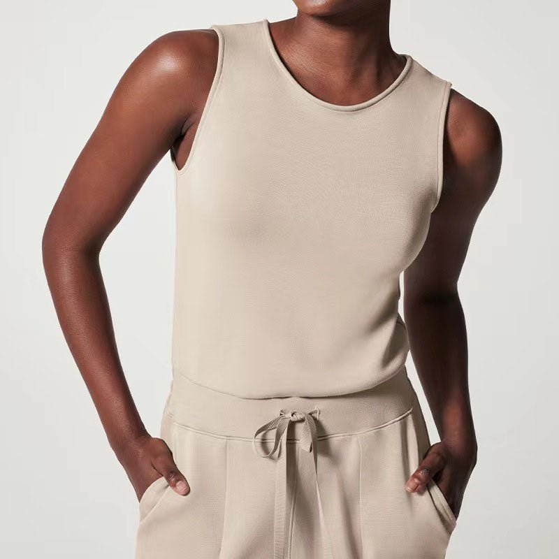Sleeveless Crew Neck Drawstring Waist Wide Leg Casual Jumpsuit