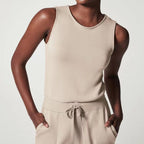 Sleeveless Crew Neck Drawstring Waist Wide Leg Casual Jumpsuit