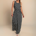 Polka Dot Sleeveless Scoop Neck Elasticated Waist Maxi Dress