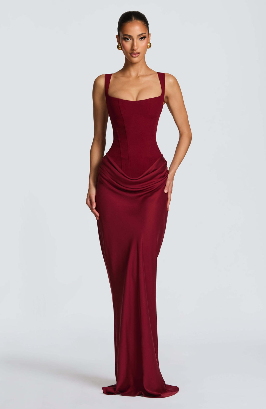 Scoop Neck Sleeveless Ruched Side Bodycon Maxi Dress - Evening Gown