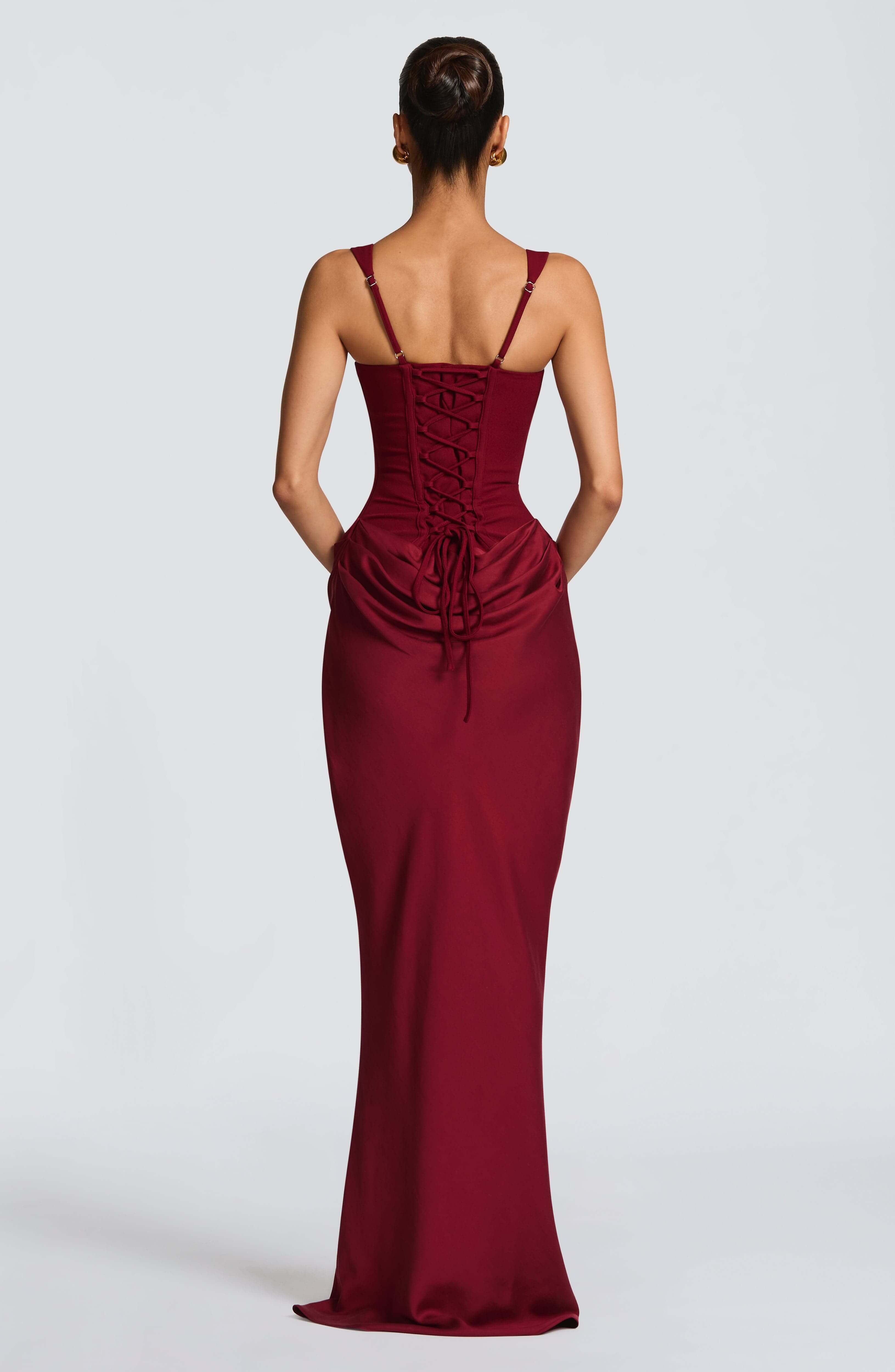 Scoop Neck Sleeveless Ruched Side Bodycon Maxi Dress - Evening Gown