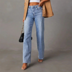 High Waist Seam Detail Light Wash Straight Leg Jeans