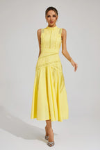 Mock Neck Sleeveless Lace Insert A Line Midi Dress - Wedding Guest