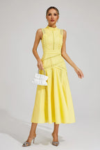 Mock Neck Sleeveless Lace Insert A Line Midi Dress - Wedding Guest