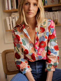 Abstract Floral Print Button Down Relaxed Long Sleeve Blouse