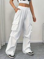 High Waist Drawstring Multi Pocket Wide Leg Cargo Pants