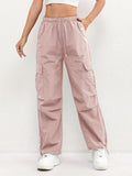Elasticated Waist Drawstring Flap Pocket Parachute Cargo Pant