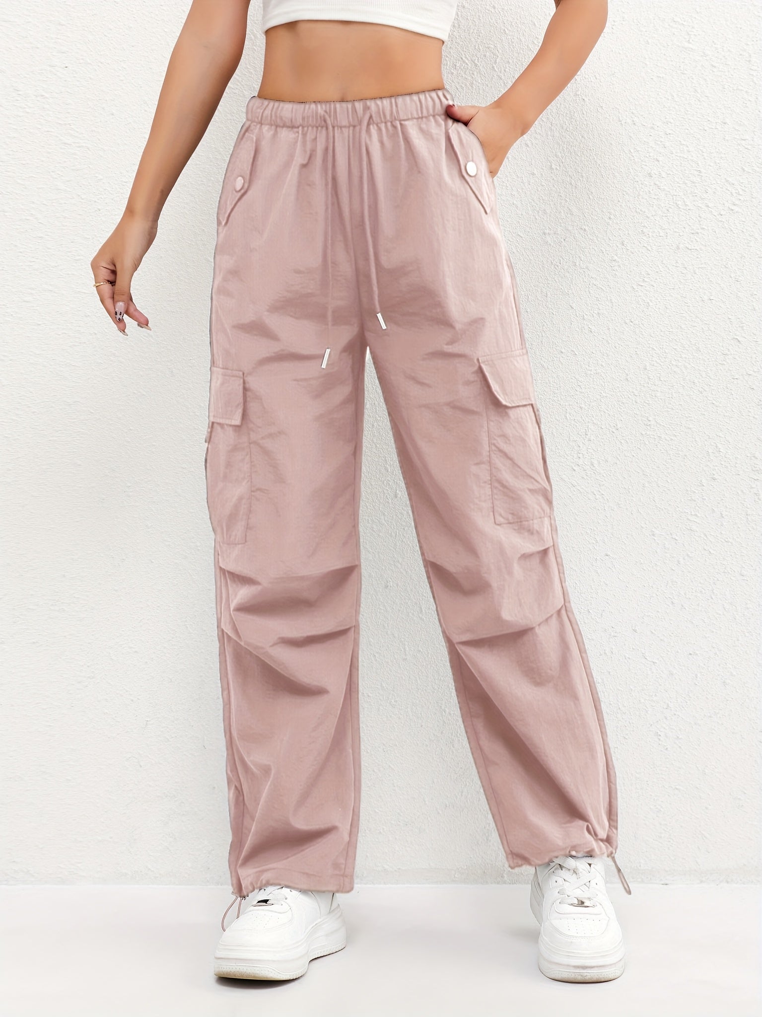 Elasticated Waist Drawstring Flap Pocket Parachute Cargo Pant