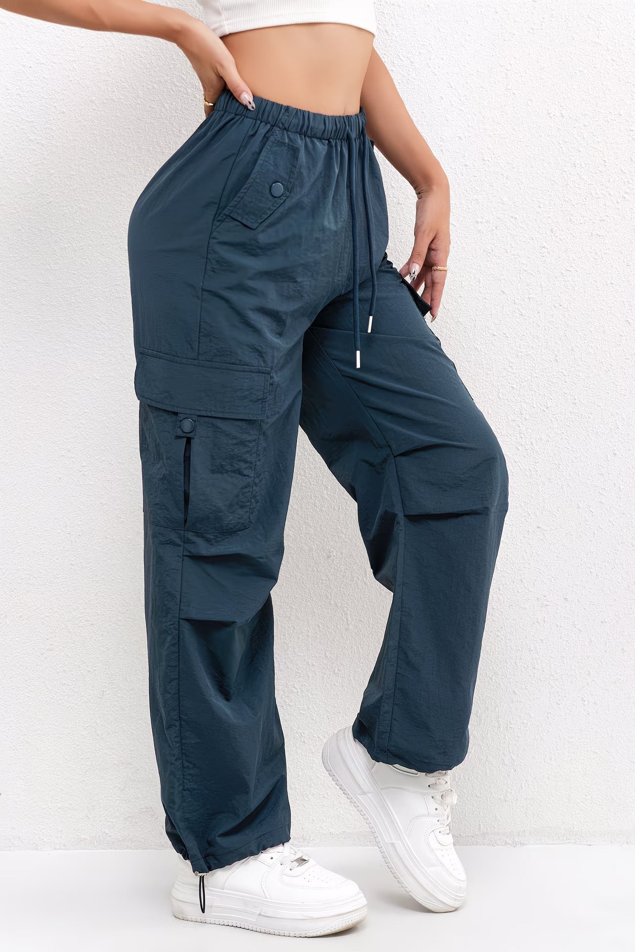 Elasticated Waist Drawstring Flap Pocket Parachute Cargo Pant