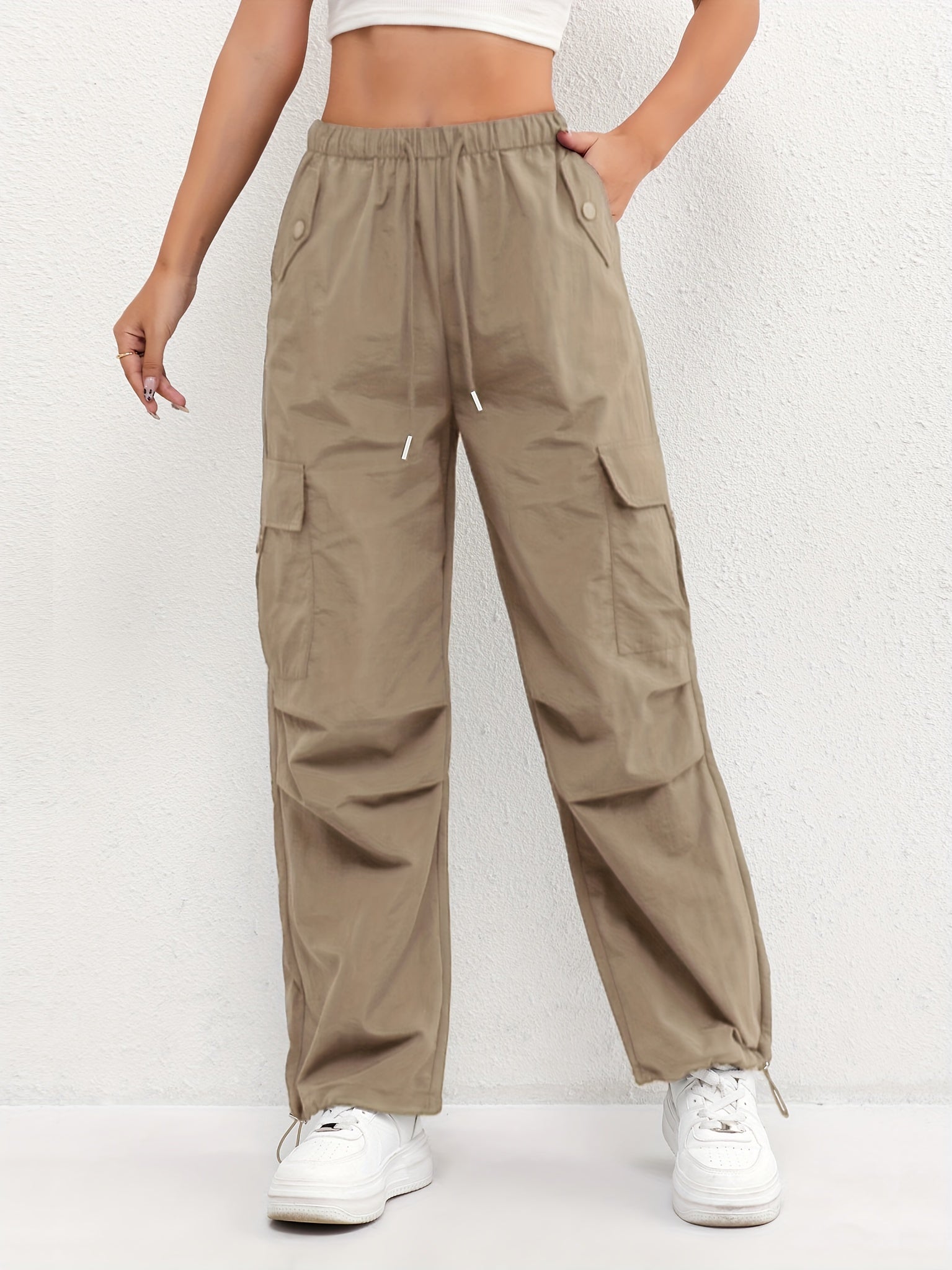 Elasticated Waist Drawstring Flap Pocket Parachute Cargo Pant