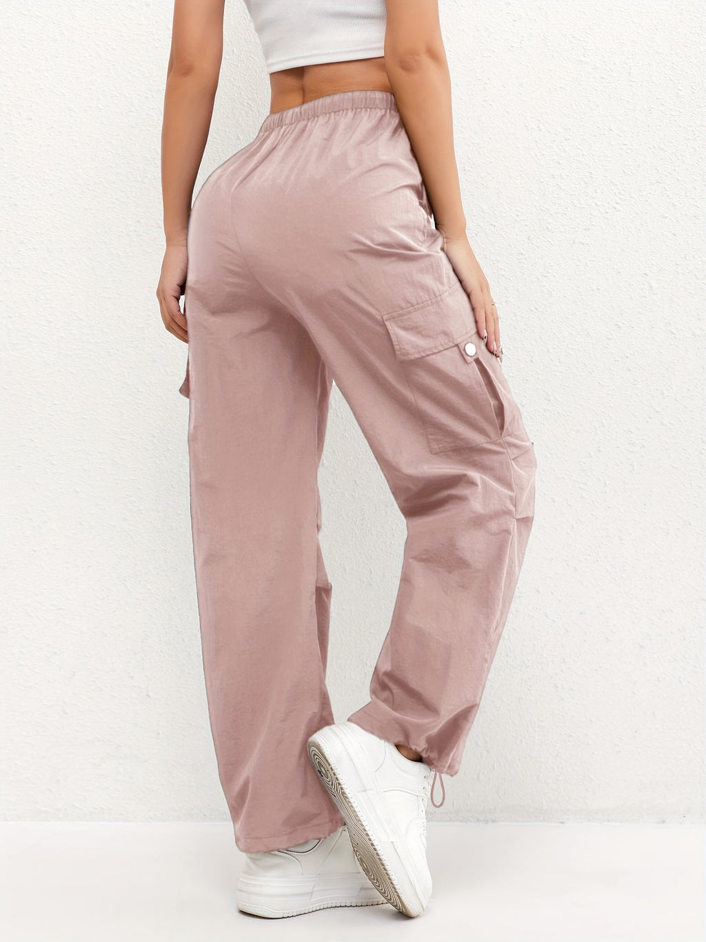Elasticated Waist Drawstring Flap Pocket Parachute Cargo Pant