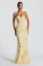 Floral Appliqué Corset Bodice Mermaid Maxi Dress - Evening Gown