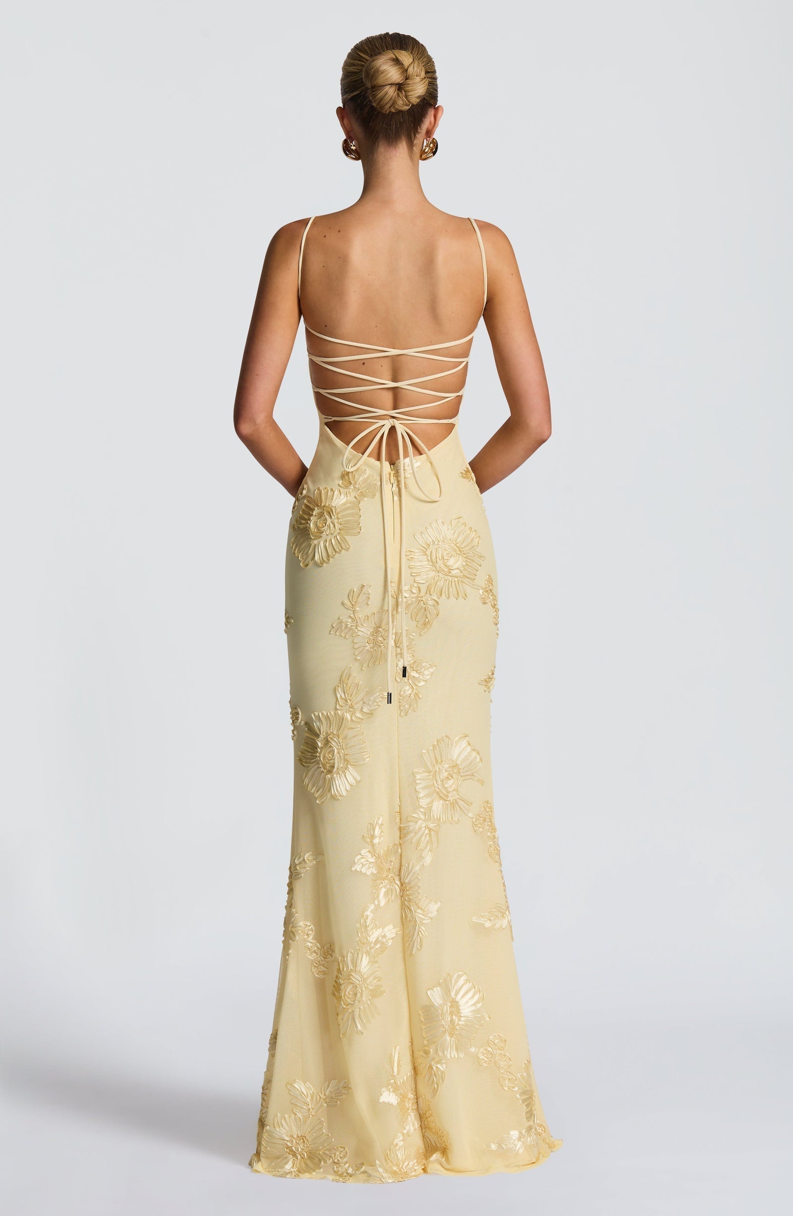Floral Appliqué Corset Bodice Mermaid Maxi Dress - Evening Gown