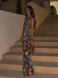 Abstract Scale Print Halter Neck Backless Bodycon Maxi Dress - Formal Evening Gown