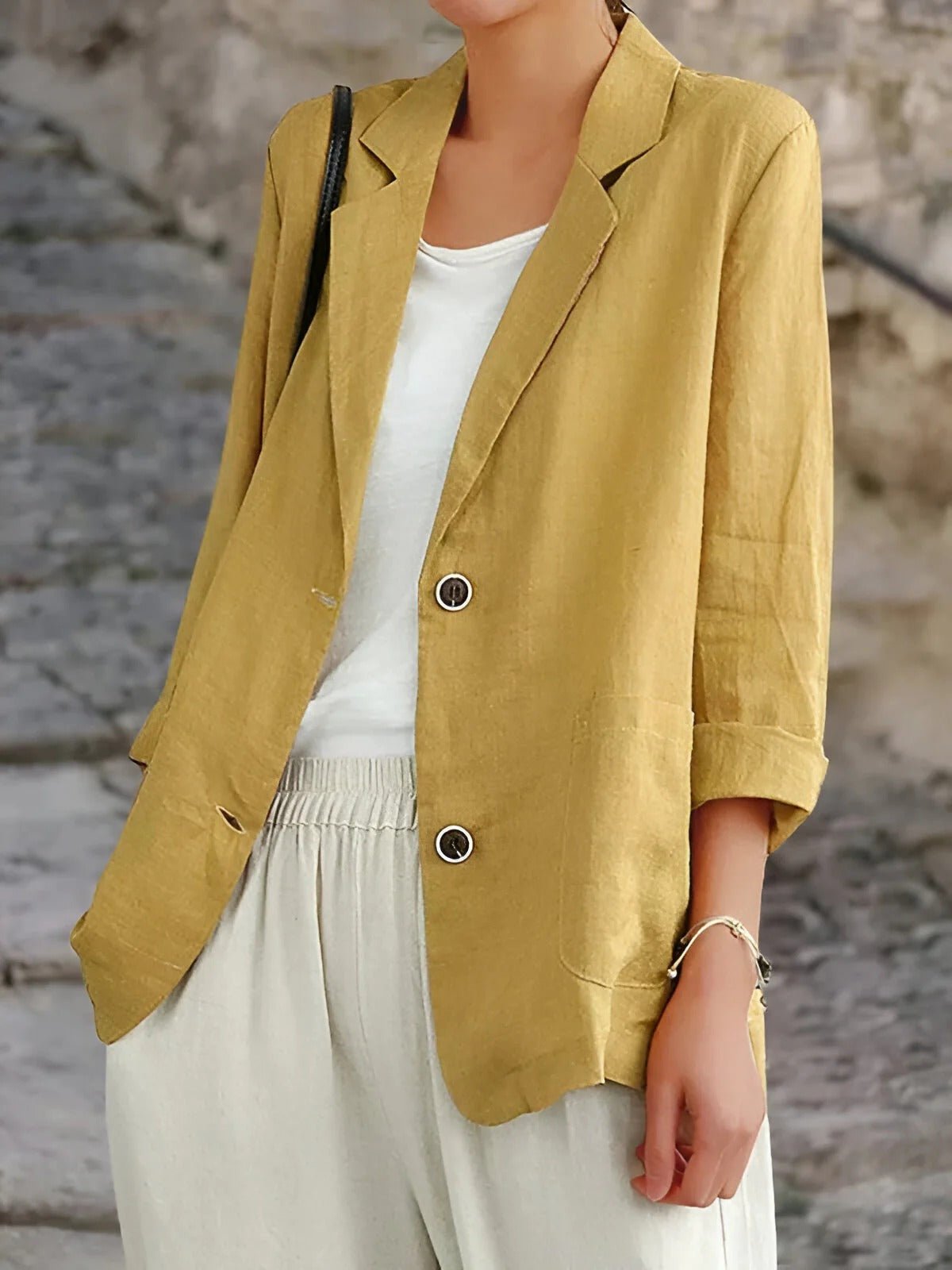 Relaxed Two Button Patch Pocket Casual Linen Blazer