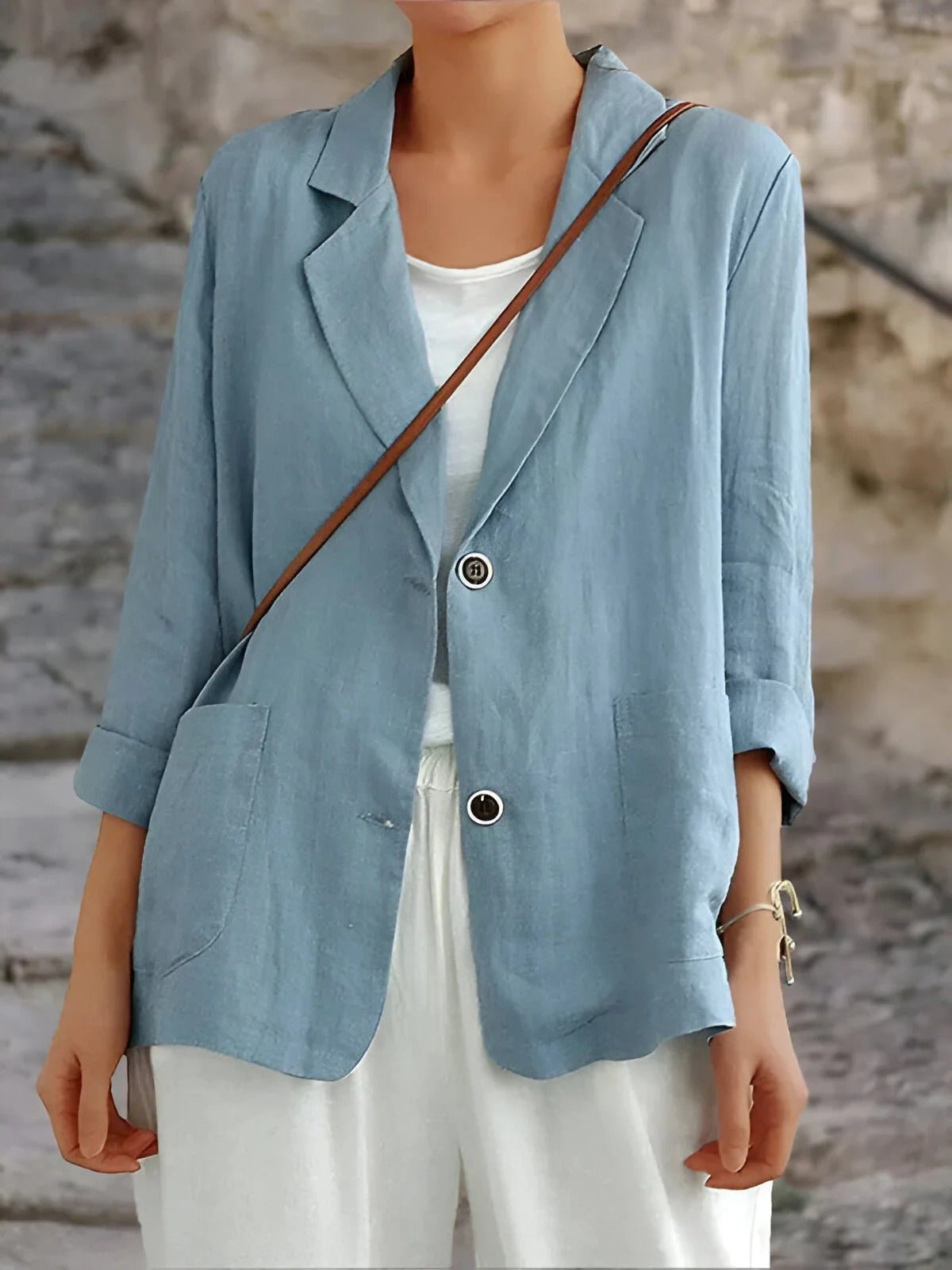 Relaxed Two Button Patch Pocket Casual Linen Blazer