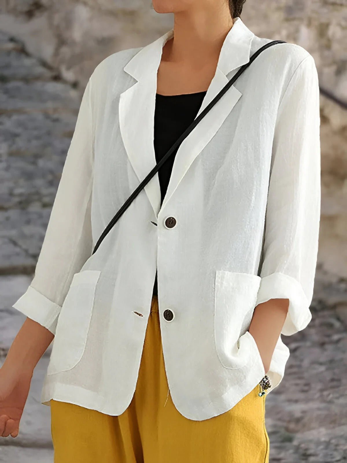 Relaxed Two Button Patch Pocket Casual Linen Blazer
