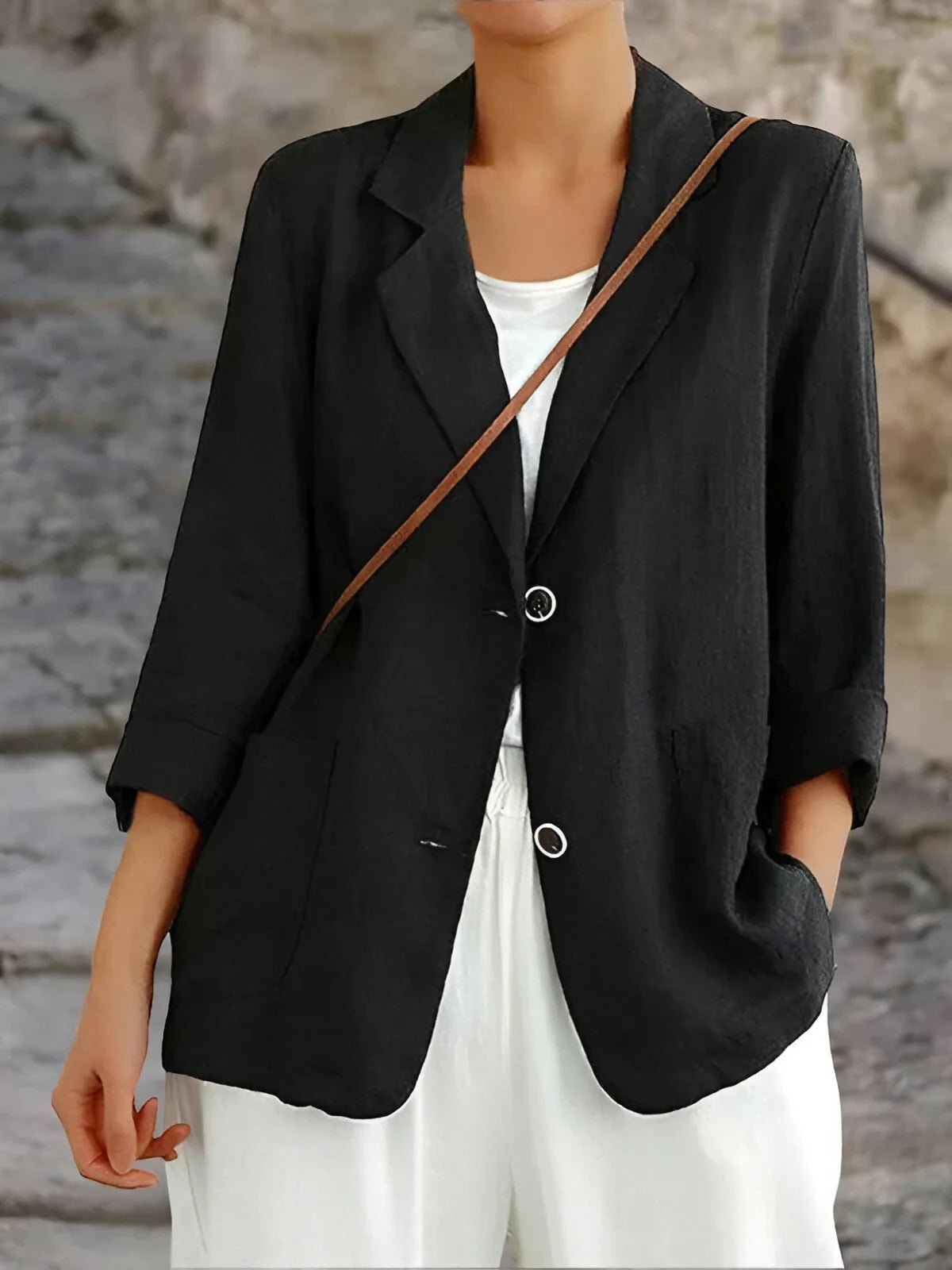 Relaxed Two Button Patch Pocket Casual Linen Blazer