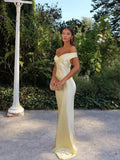 Satin Off Shoulder Sweetheart Bodycon Maxi Dress - Formal Evening Gown