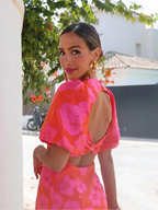 Floral Puff Sleeve Sweetheart Neck Fitted Mini Dress