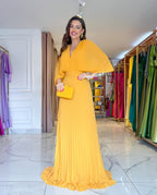 Pleated Batwing Sleeve V Neck Maxi Dress - Wedding Guest