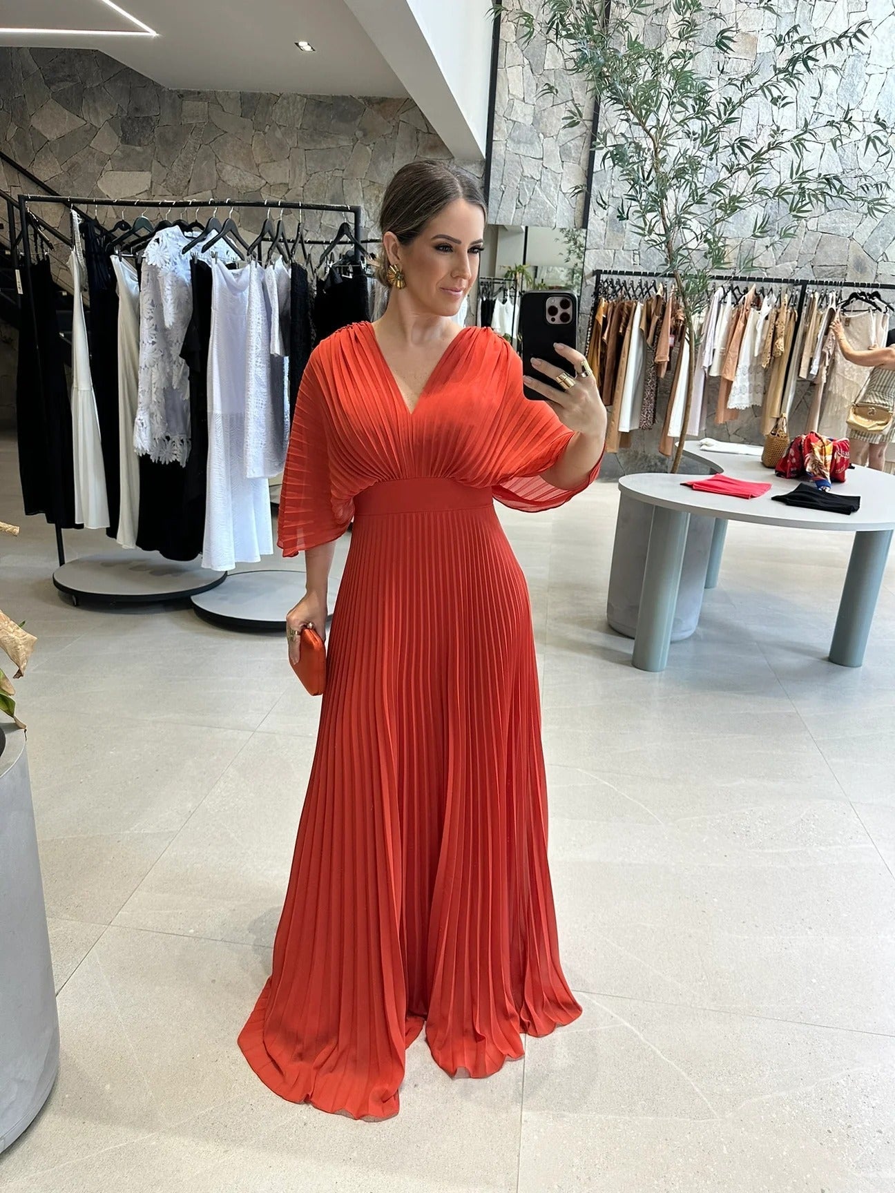 Pleated Batwing Sleeve V Neck Maxi Dress - Wedding Guest