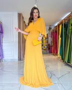 Pleated Batwing Sleeve V Neck Maxi Dress - Wedding Guest