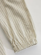 Striped Linen V Neck Puff Sleeve Side Split Casual Maxi Dress