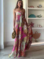 Floral Strapless Empire Waist Flowy Maxi Dress - Wedding Guest