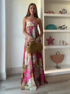 Floral Strapless Empire Waist Flowy Maxi Dress - Wedding Guest