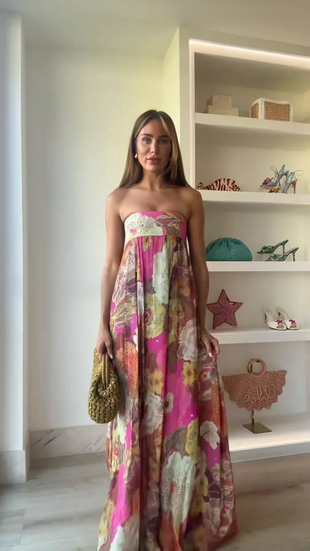 Floral Strapless Empire Waist Flowy Maxi Dress - Wedding Guest