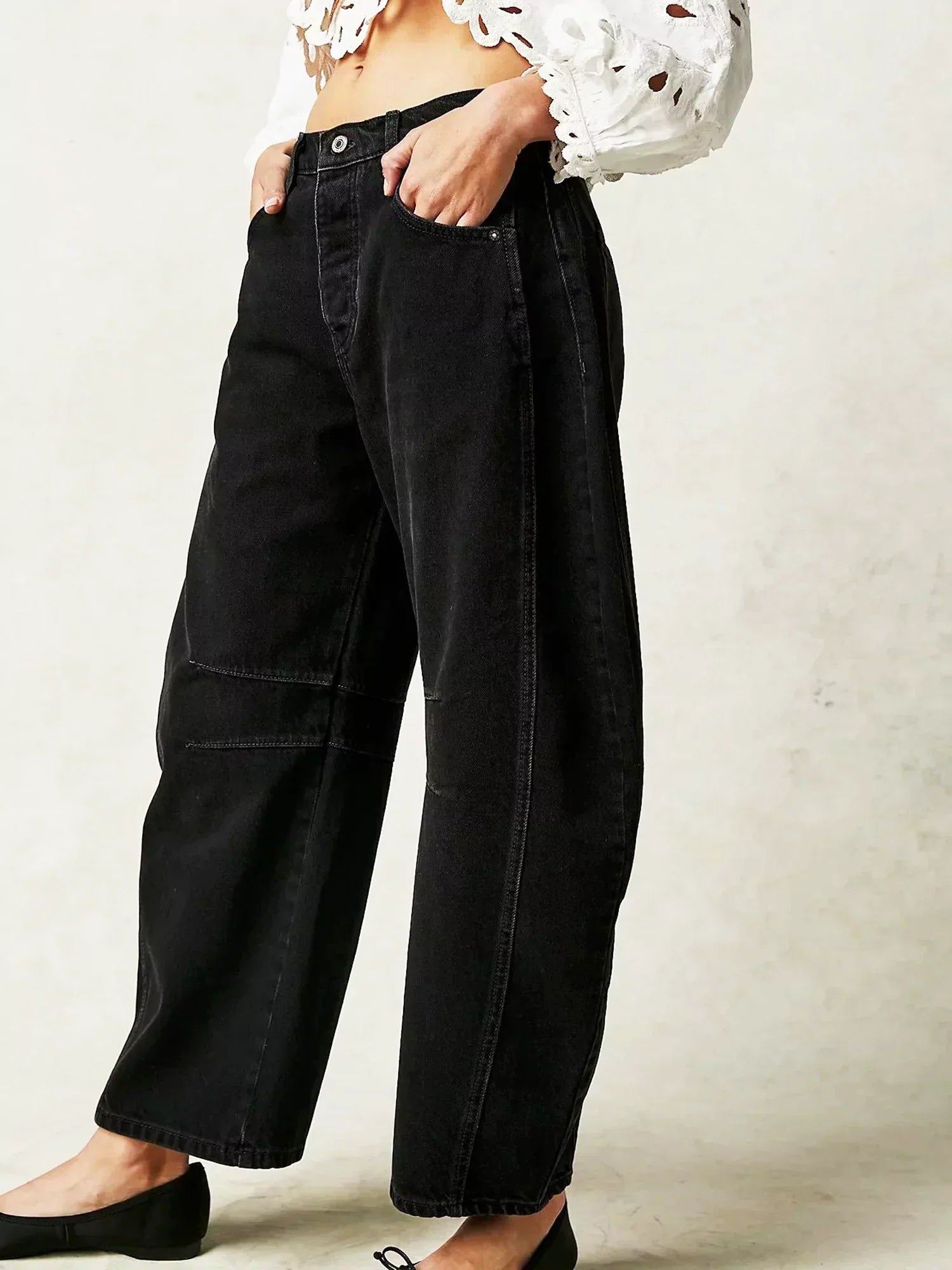 High Waist Barrel Leg Panelled Slouchy Wide Leg Jean