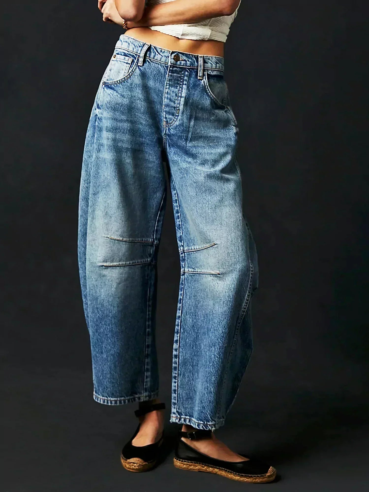 High Waist Barrel Leg Panelled Slouchy Wide Leg Jean