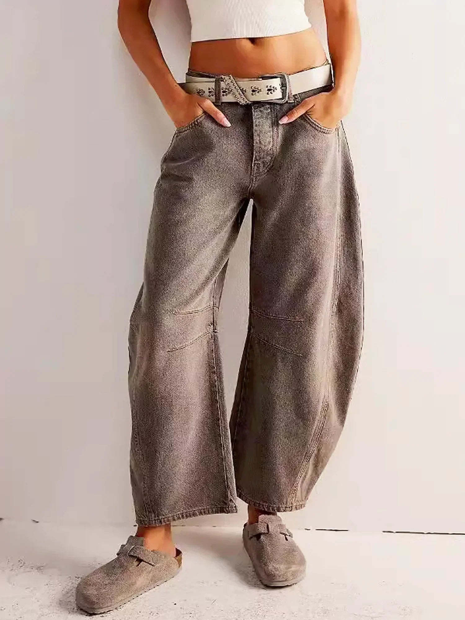 High Waist Barrel Leg Panelled Slouchy Wide Leg Jean