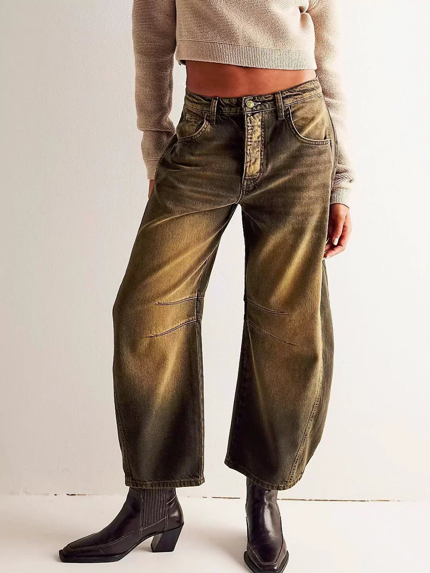 High Waist Barrel Leg Panelled Slouchy Wide Leg Jean