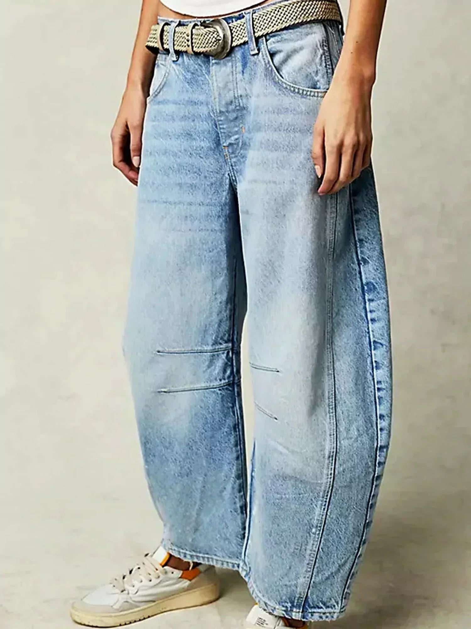 High Waist Barrel Leg Panelled Slouchy Wide Leg Jean