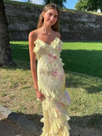 Floral Ruffle Tiered Strappy Maxi Dress - Wedding Guest
