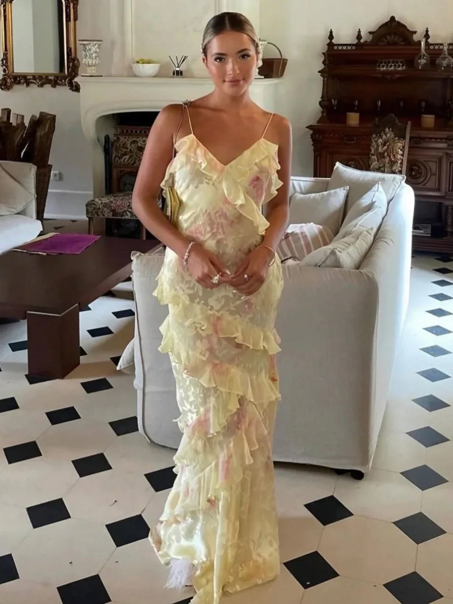 Floral Ruffle Tiered Strappy Maxi Dress - Wedding Guest