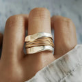Mixed Metal Wave Band Wrapped Wire Statement Ring